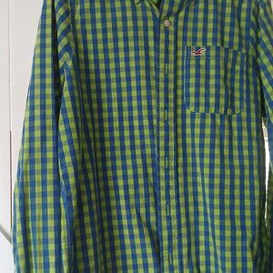Hollister Green Plaid Long Sleeve Shirt-L